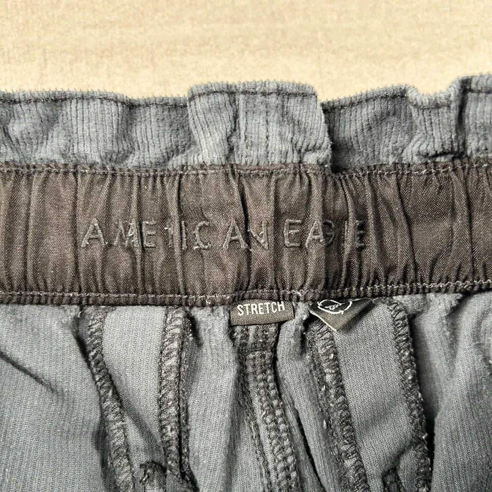 American Eagle Barrel Jeans Womens 2 Corduroy Stretch Gray Paperbag Waist